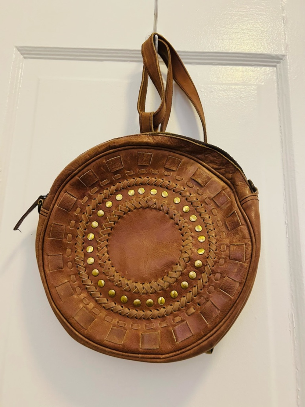 Handmade Boho Round Leather Crossbody | Bali Artisan